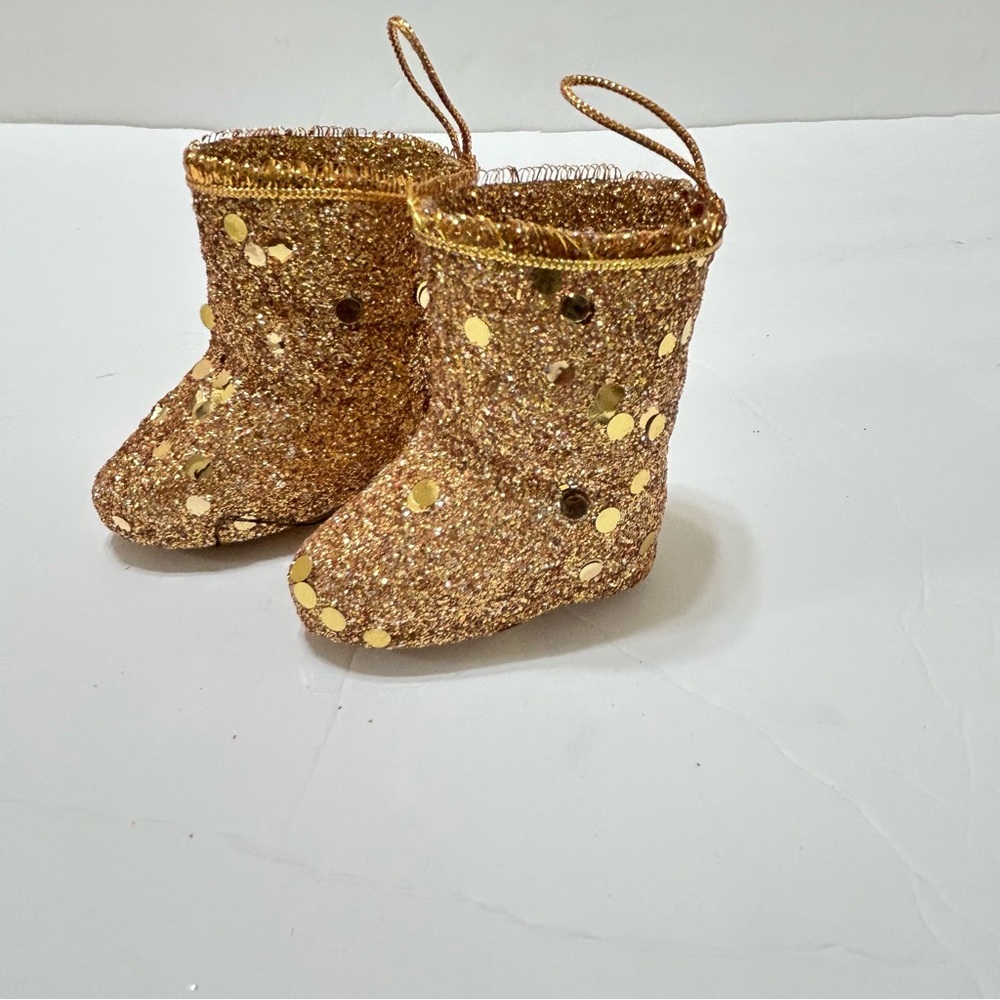 Vintage Pair Gold Glitter Santa Christmas ornaments
